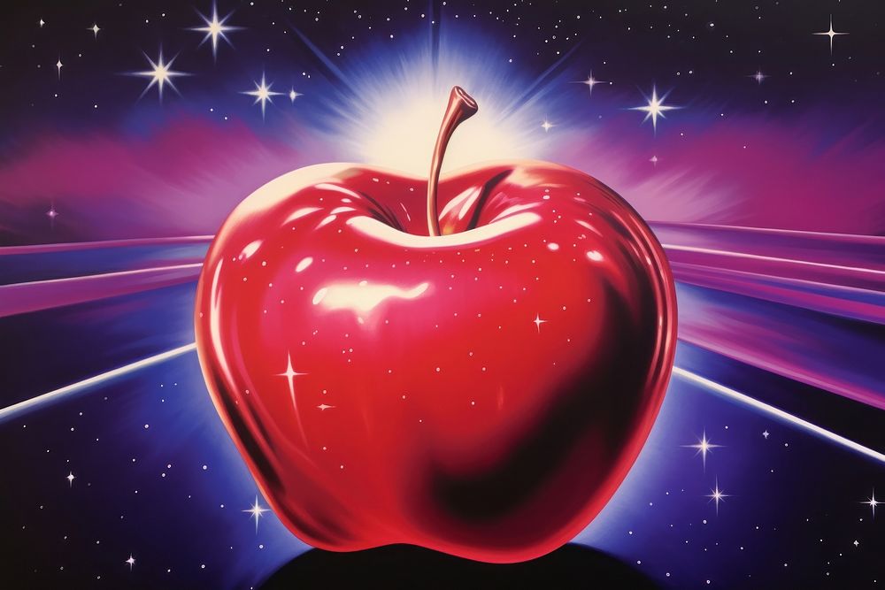 Airbrush art of a red apple graphics produce symbol.