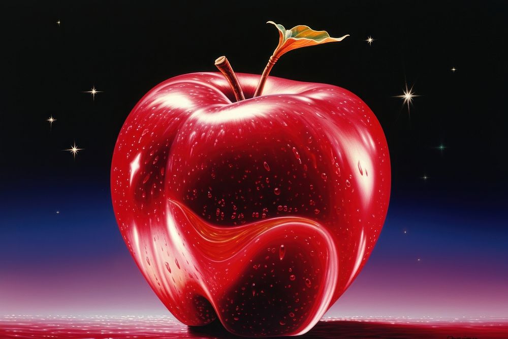 Airbrush art of a red apple produce fruit plant.