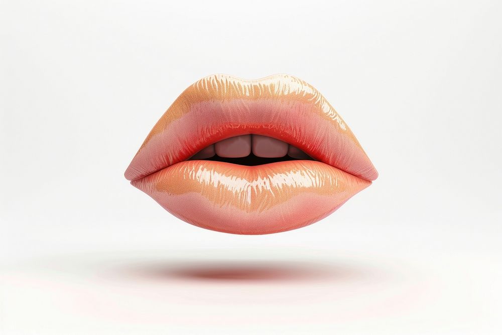 Peach mouth cosmetics lipstick white background.