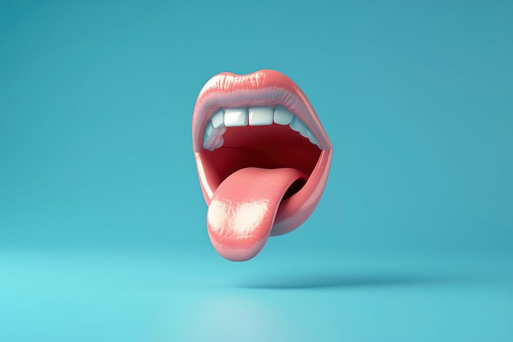 Pink mouth tongue blue lipstick.
