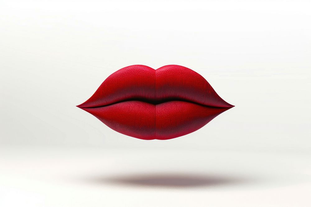 Red velvet color lips lipstick petal white background.