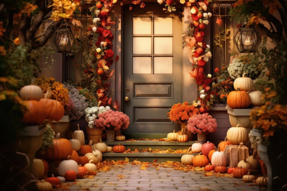 The front door with fall decoration christmas festival female.