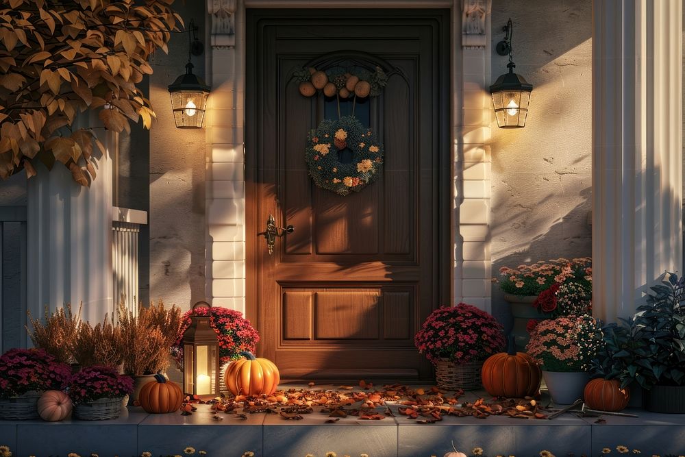 The front door with fall decoration house architecture festival.