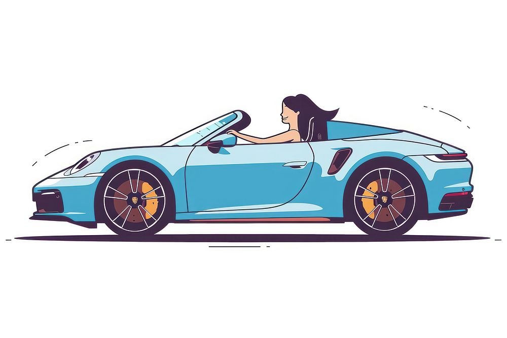 Woman driving sports car flat illustration transportation automobile machine.