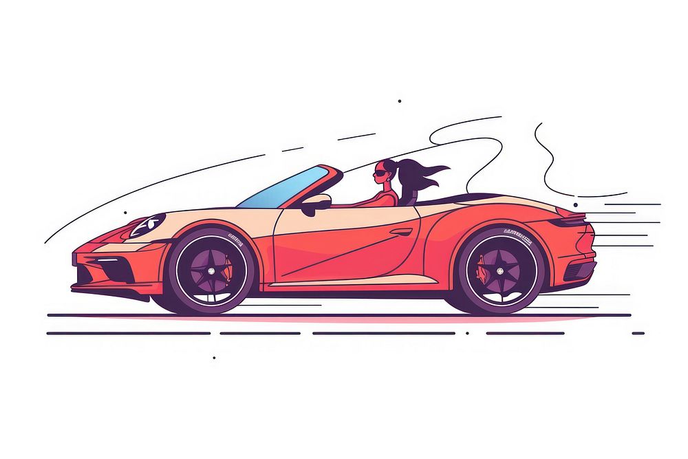 Woman driving sports car flat illustration art transportation illustrated.
