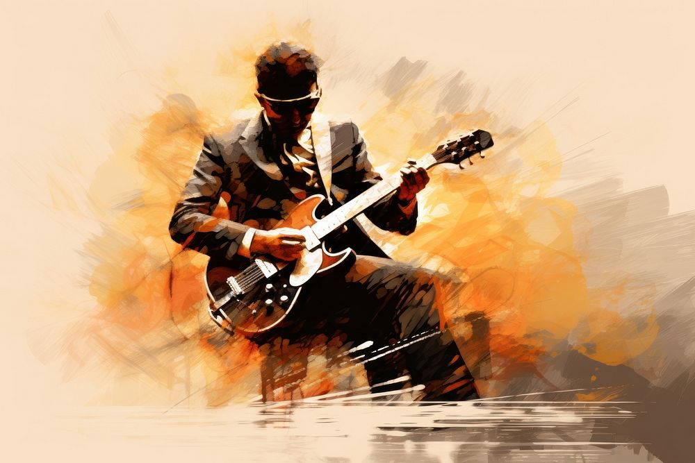 Musician playing jazz motion blur brush stroke recreation guitarist performer.