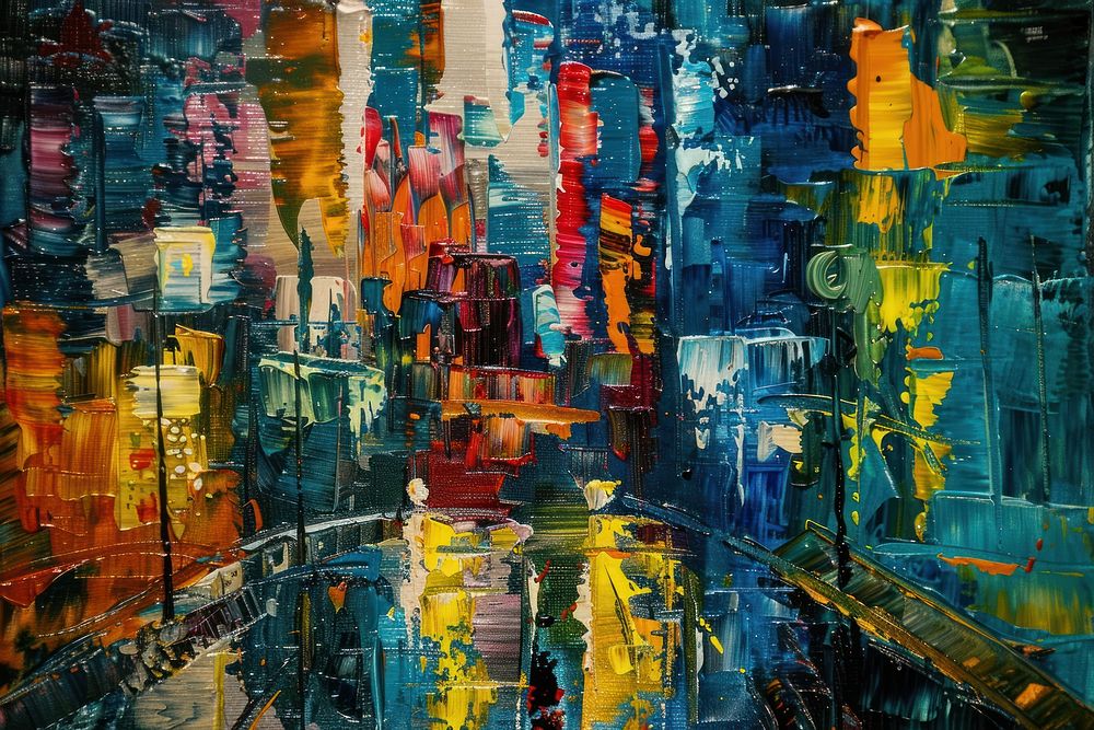 Night cityscape painting art person.