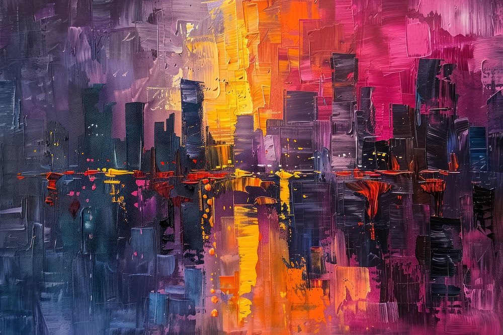 Night cityscape painting art purple.