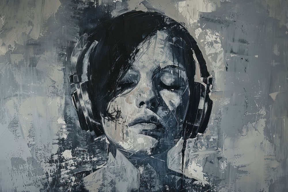 A girl with headphone painting art photography.