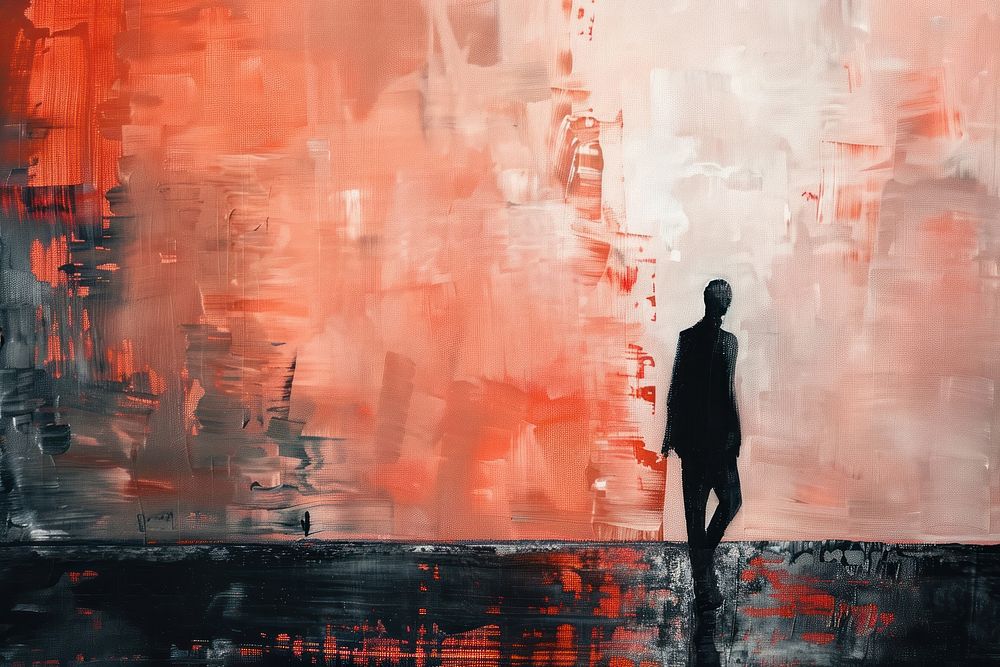 A man walking in the city background painting art silhouette.