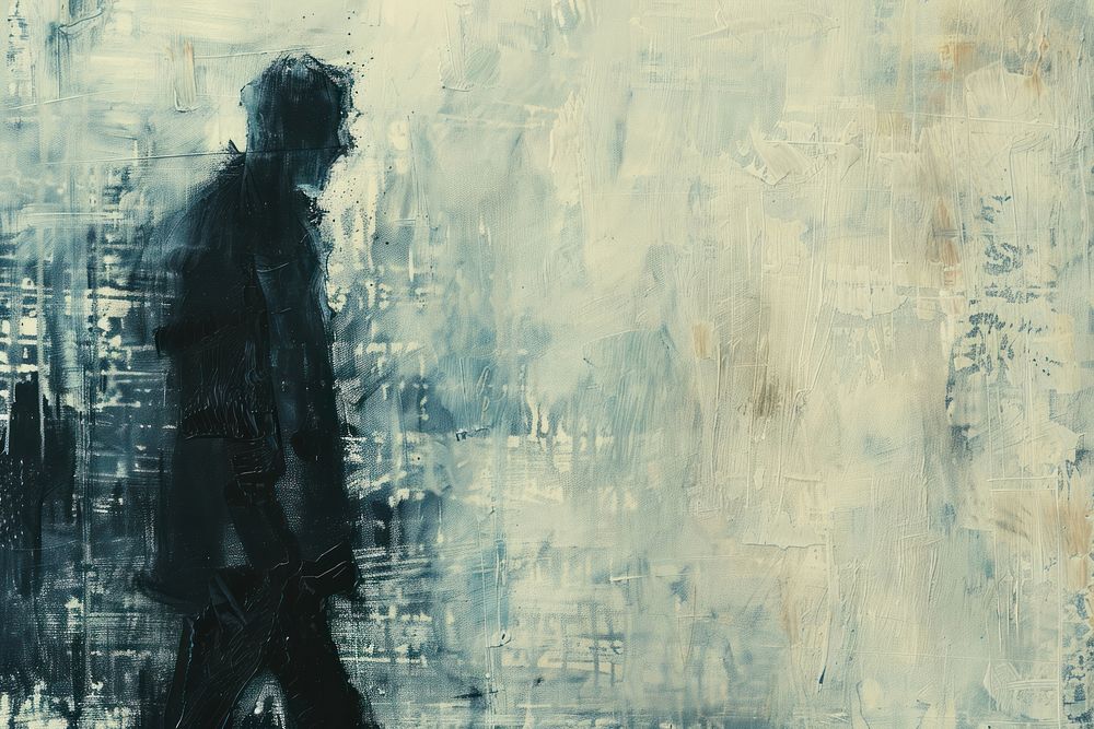 A man walking in the city background painting art person.