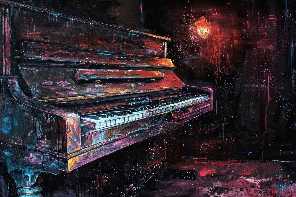 A night jazz bar piano keyboard musical instrument grand piano.