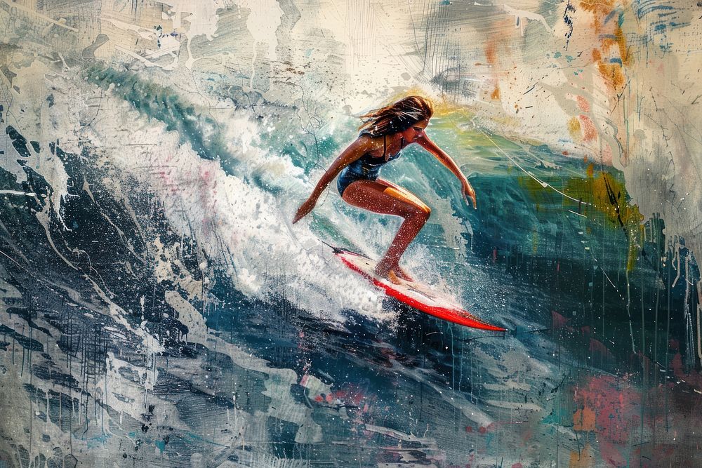A woman surf recreation outdoors surfing.