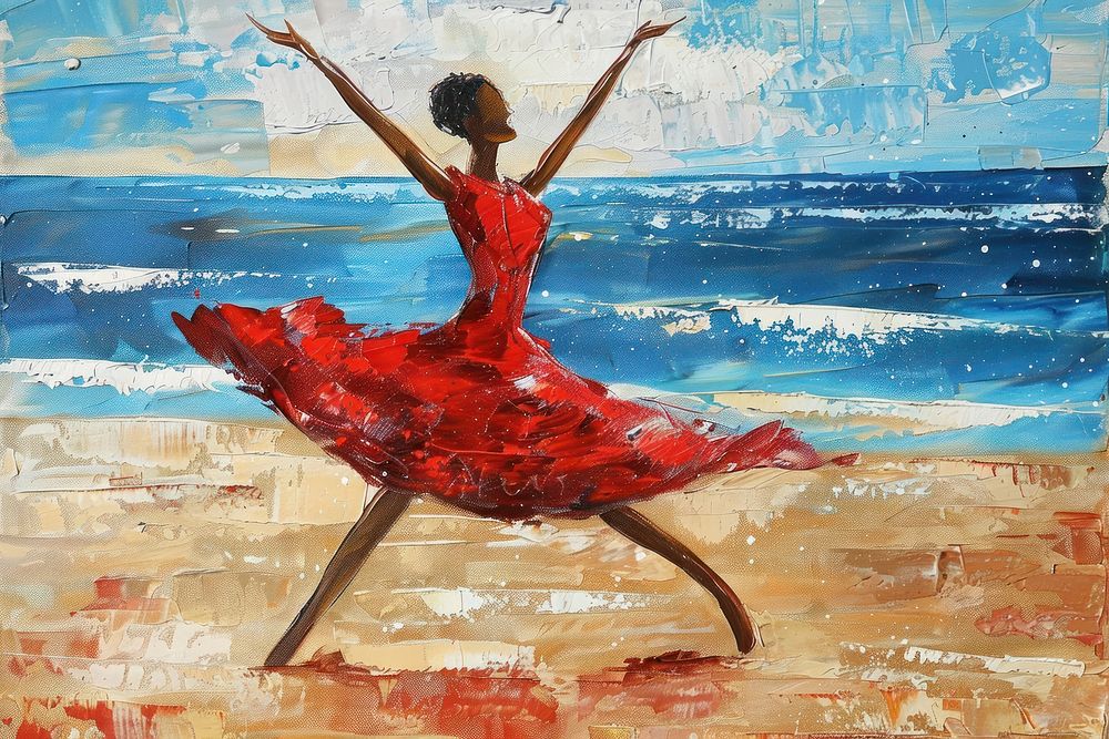 African black woman dance on the beach recreation ballerina performer.