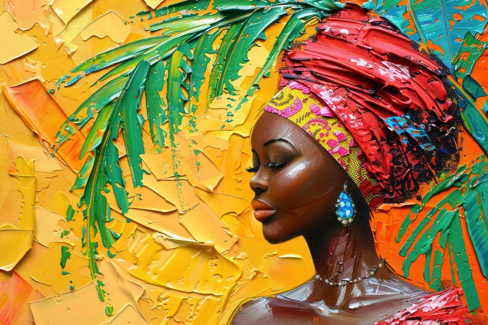 African black woman in tropical wall background art carnival person.
