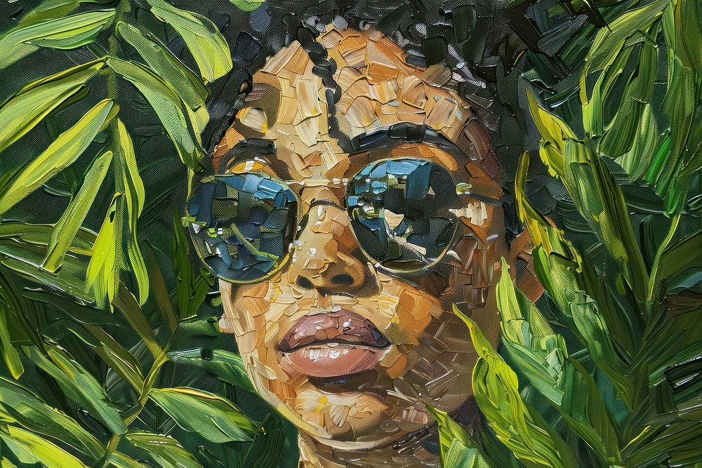 Black woman in tropical colour background painting art photography.
