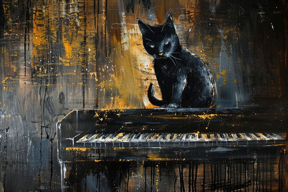 Cat sitting on piano keyboard animal mammal.