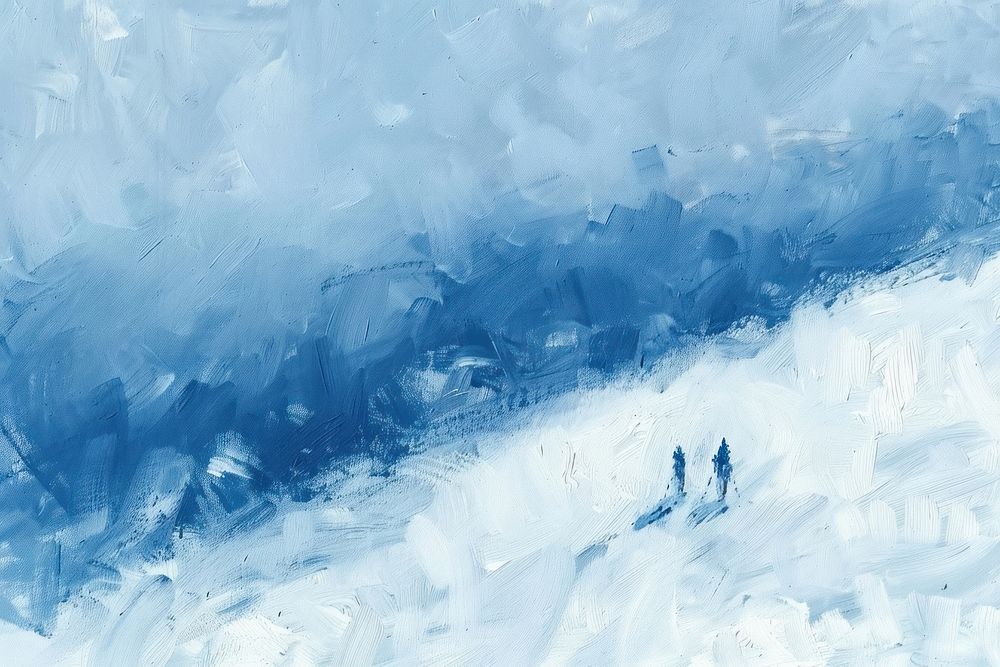 Couple among the snow painting art outdoors.