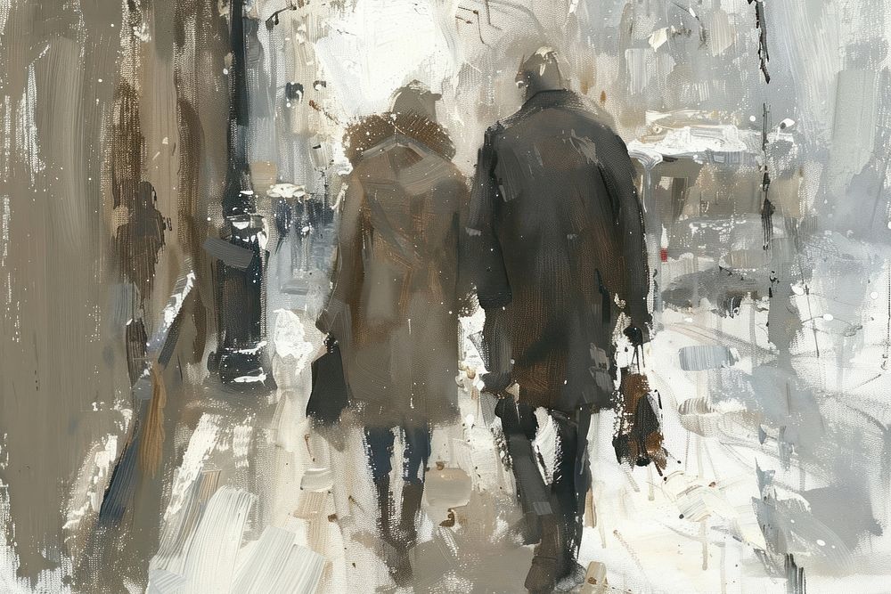 Couple among the snow mountain painting art accessories.
