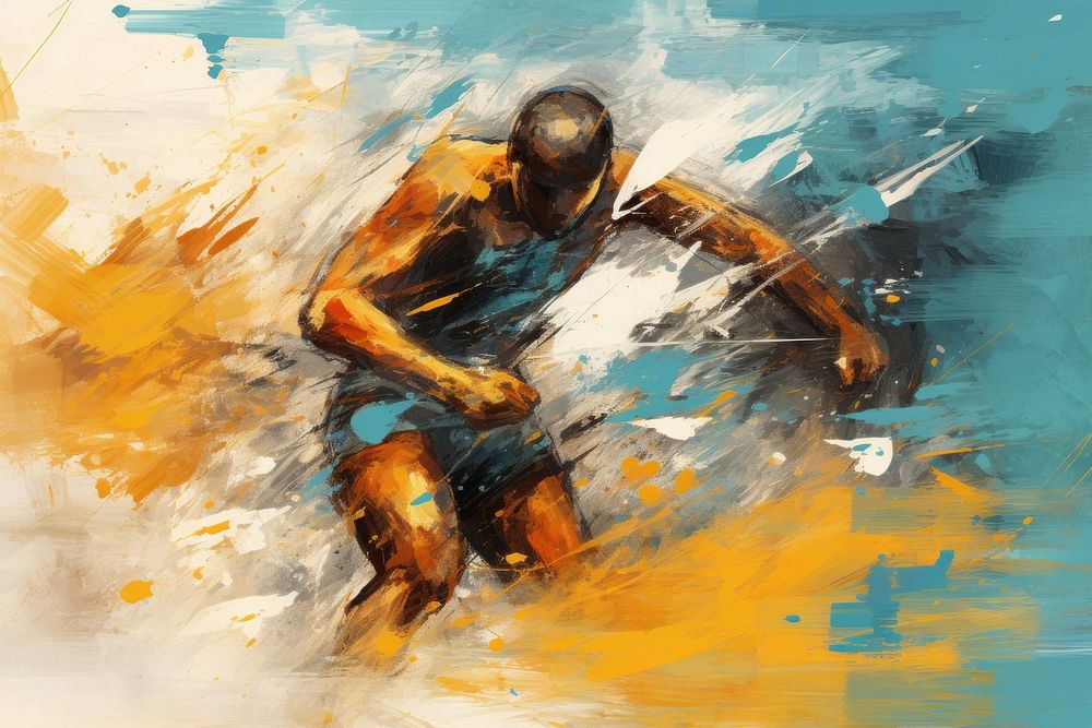 Guy playing sport motion blur brush stroke painting sports art.