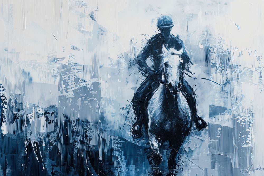 Guy riding a horse painting art accessories.