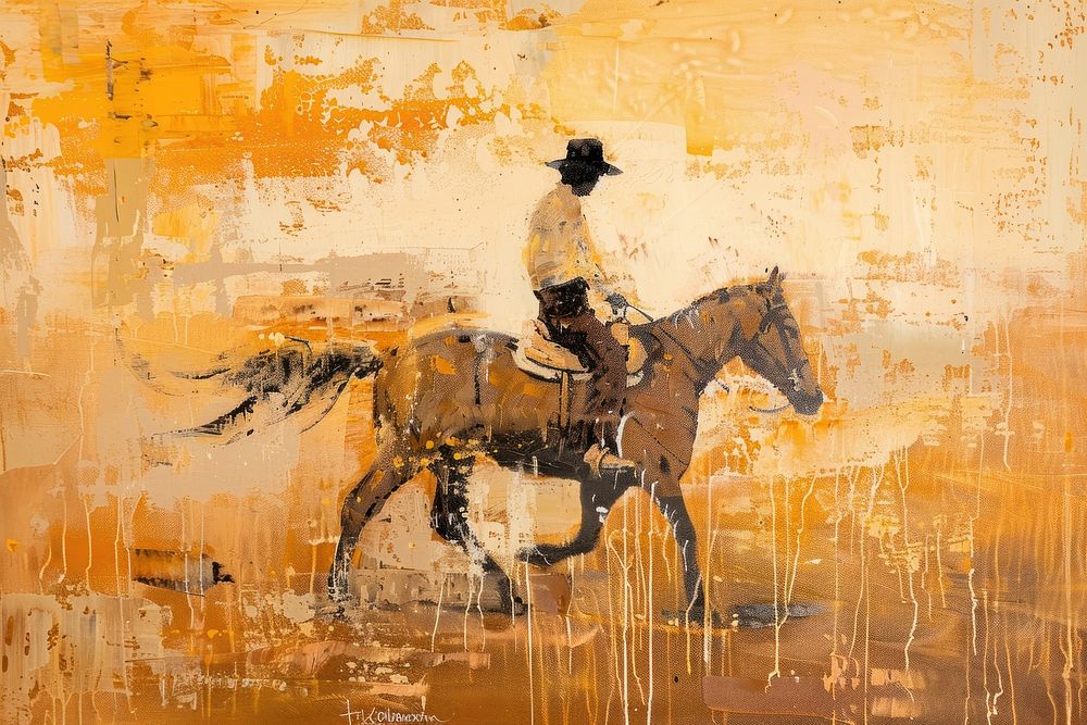 Guy riding a horse painting art animal.