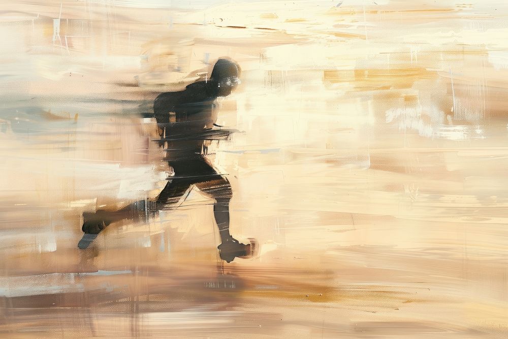 Guy running motion blur brush stroke painting art recreation.