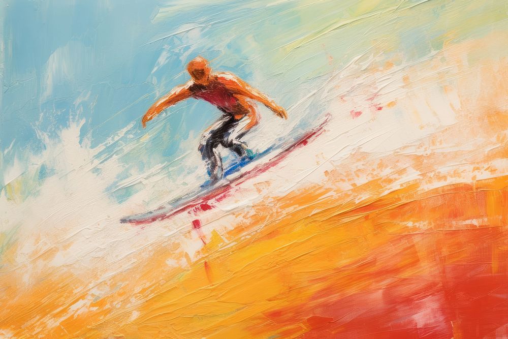 Guy surfing motion blur brush stroke painting art recreation.