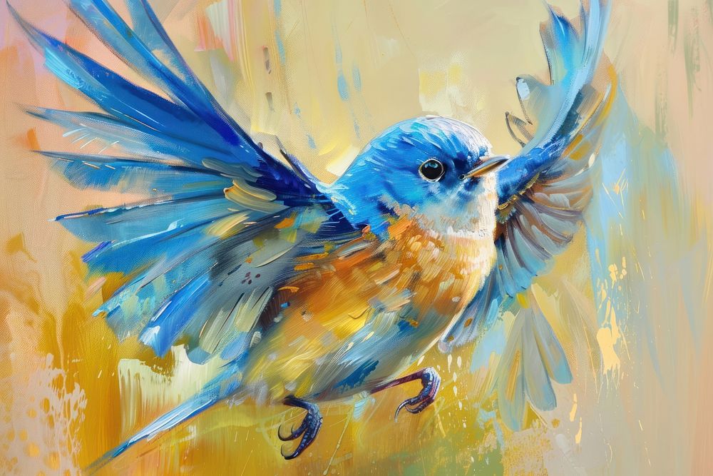 Impressionist bird flying bluebird animal jay.