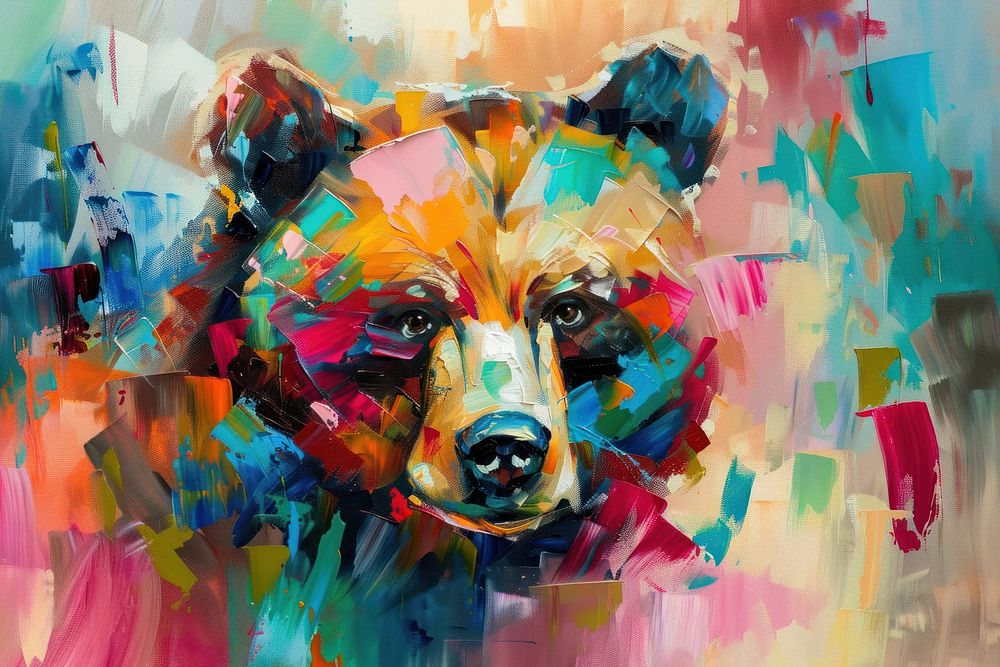 Impressionist brown bear painting art collage.