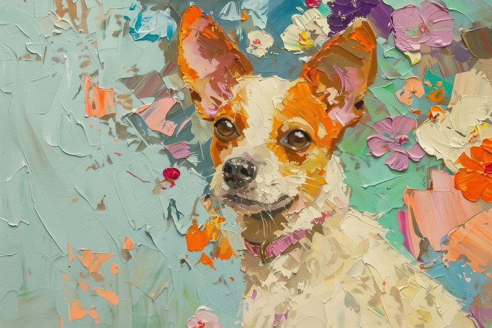 Impressionist dog portrait painting art chihuahua.