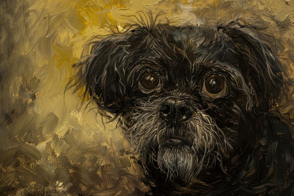 Impressionist dog portrait affenpinscher animal canine.