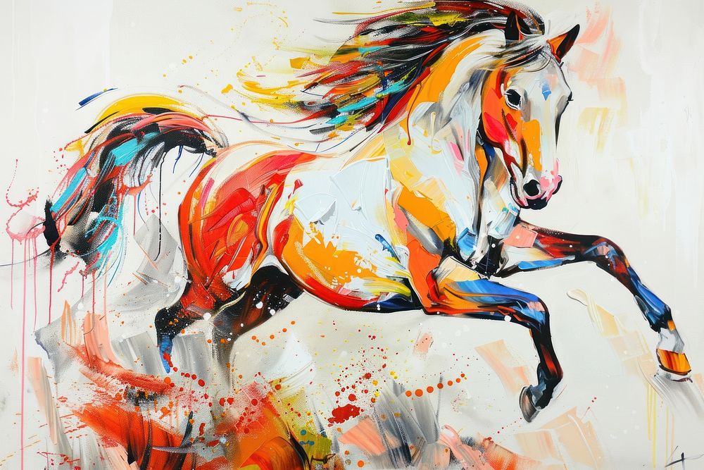 Impressionist horse running painting art animal.