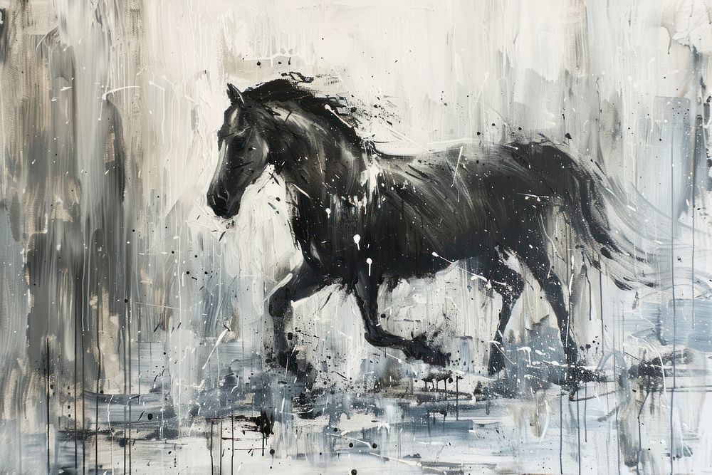 Impressionist horse running painting art stallion.