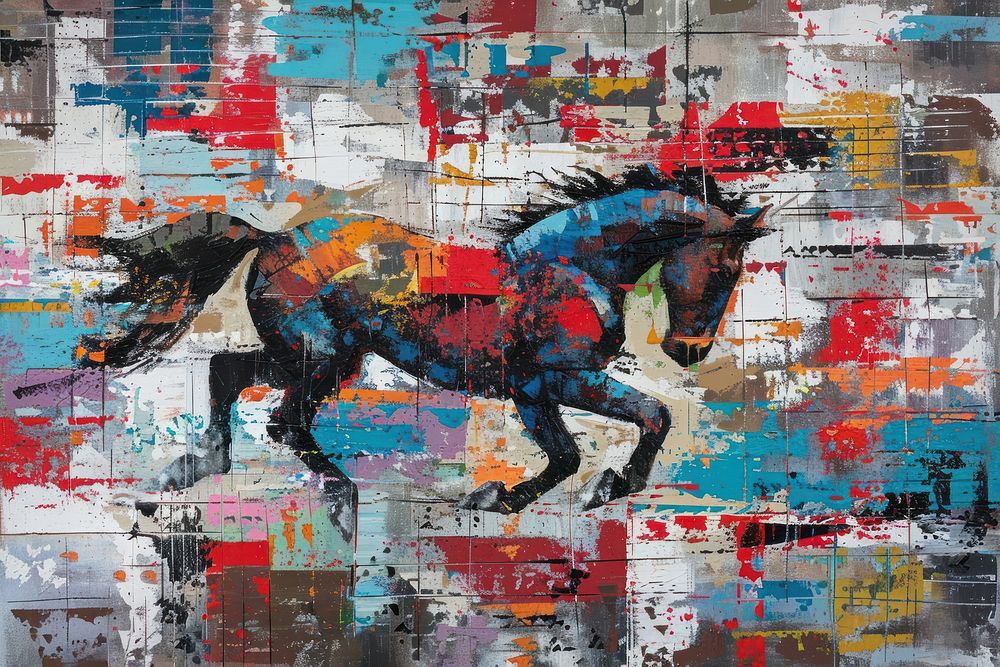 Impressionist horse running painting art person.