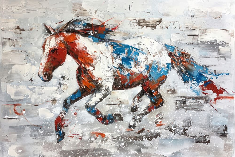 Impressionist horse running painting art person.