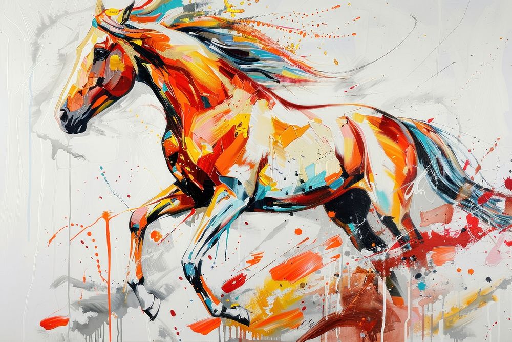 Impressionist horse running painting art female.