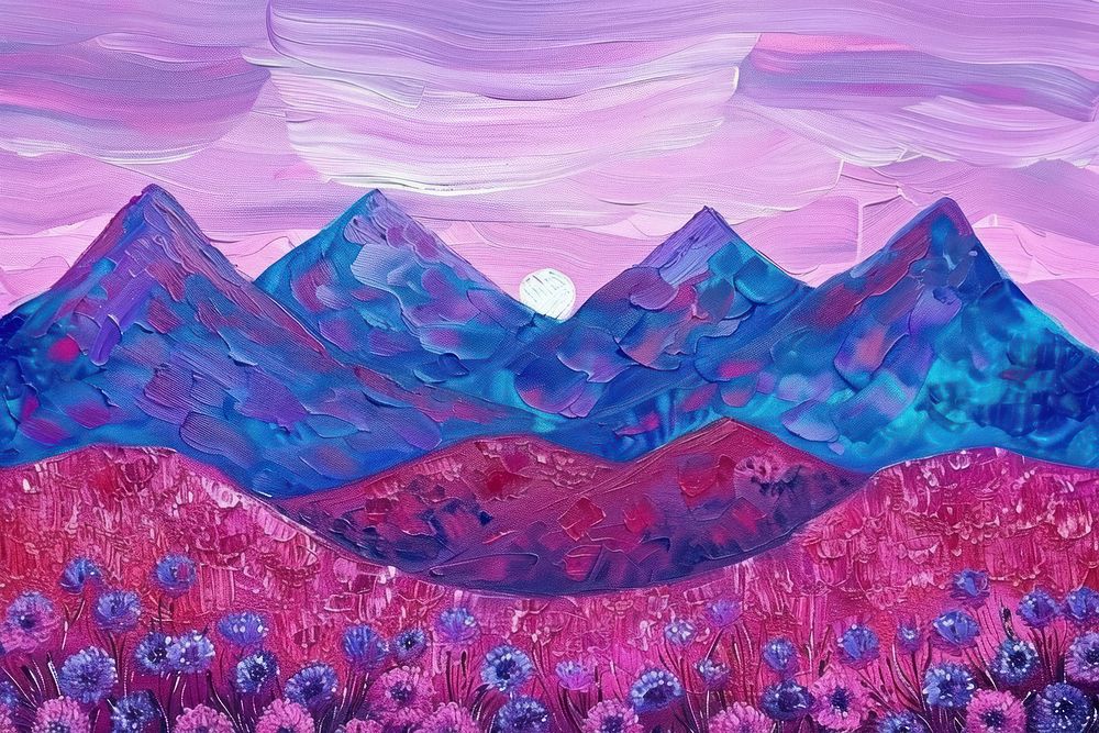 Impressionist mountain hill painting art landscape.