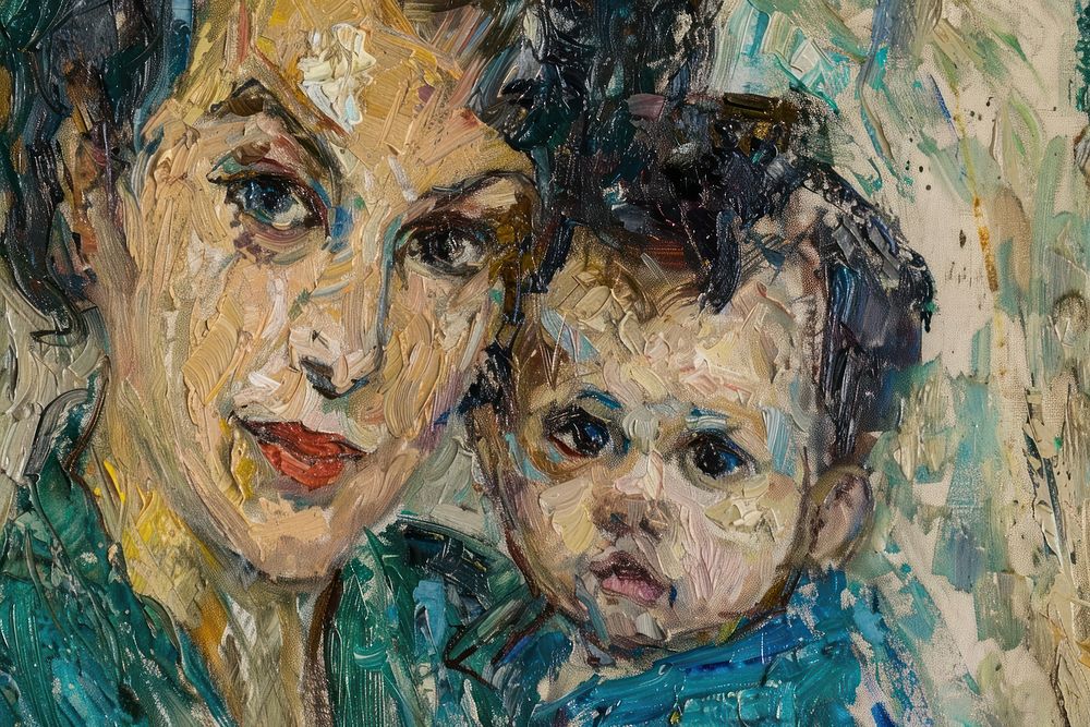 Impressionist mom and baby painting art photography.