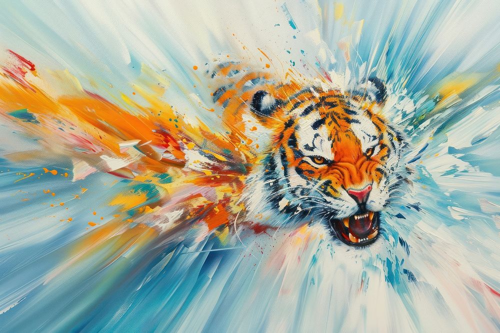 Impressionist tiger move painting art wildlife.
