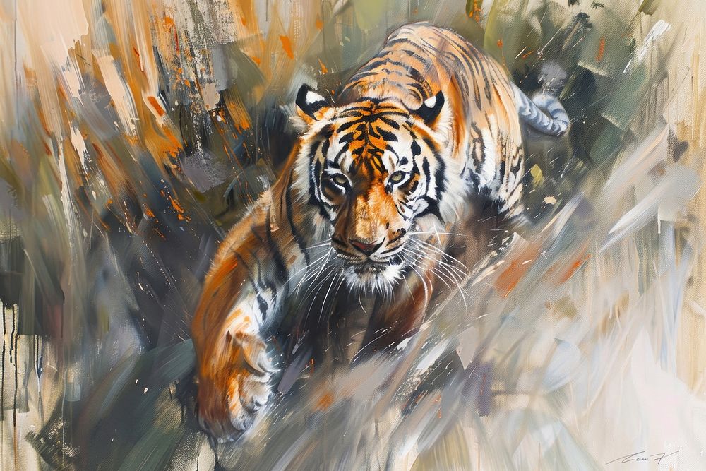 Impressionist tiger move wildlife animal mammal.