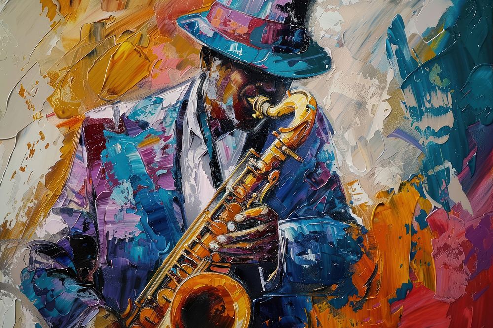 Jazz musician painting art saxophone.