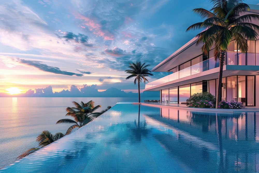Beautiful modern luxury home tropical pool architecture.