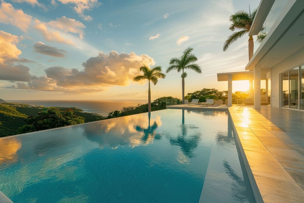 Beautiful modern luxury home pool architecture furniture.