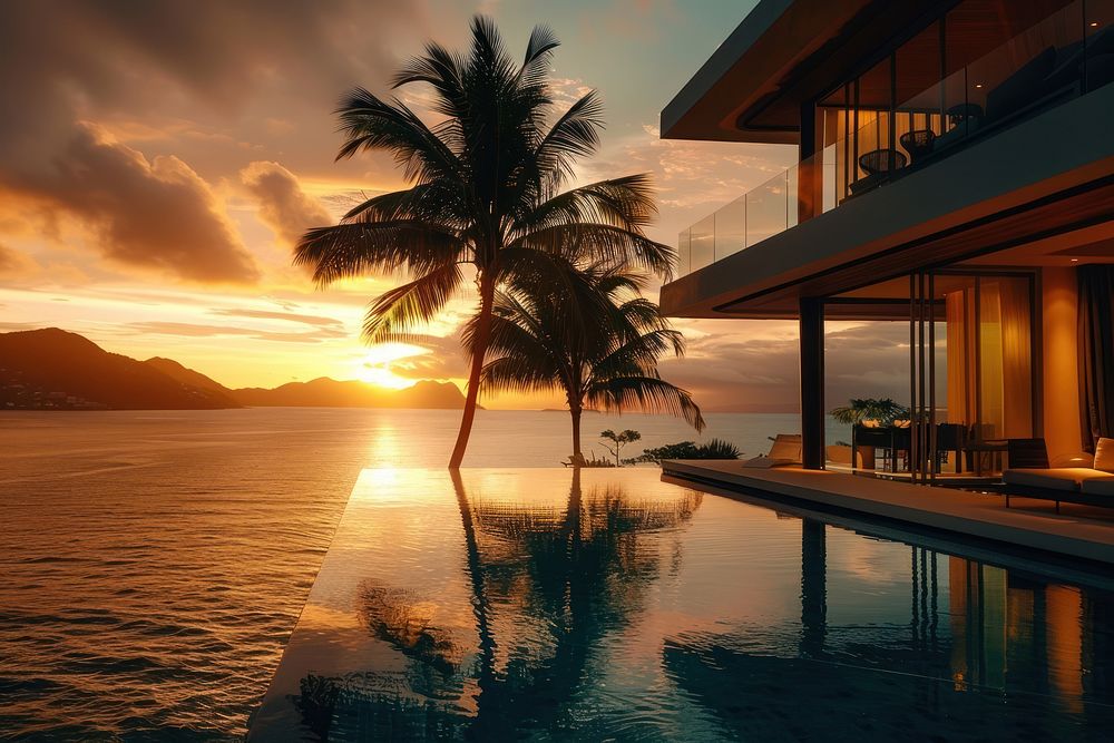 Beautiful modern luxury home tropical pool furniture.