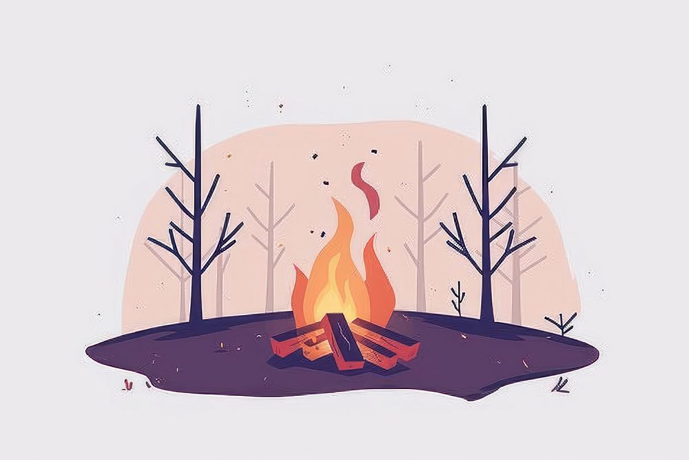 Campfire flat illustration fireplace indoors animal.