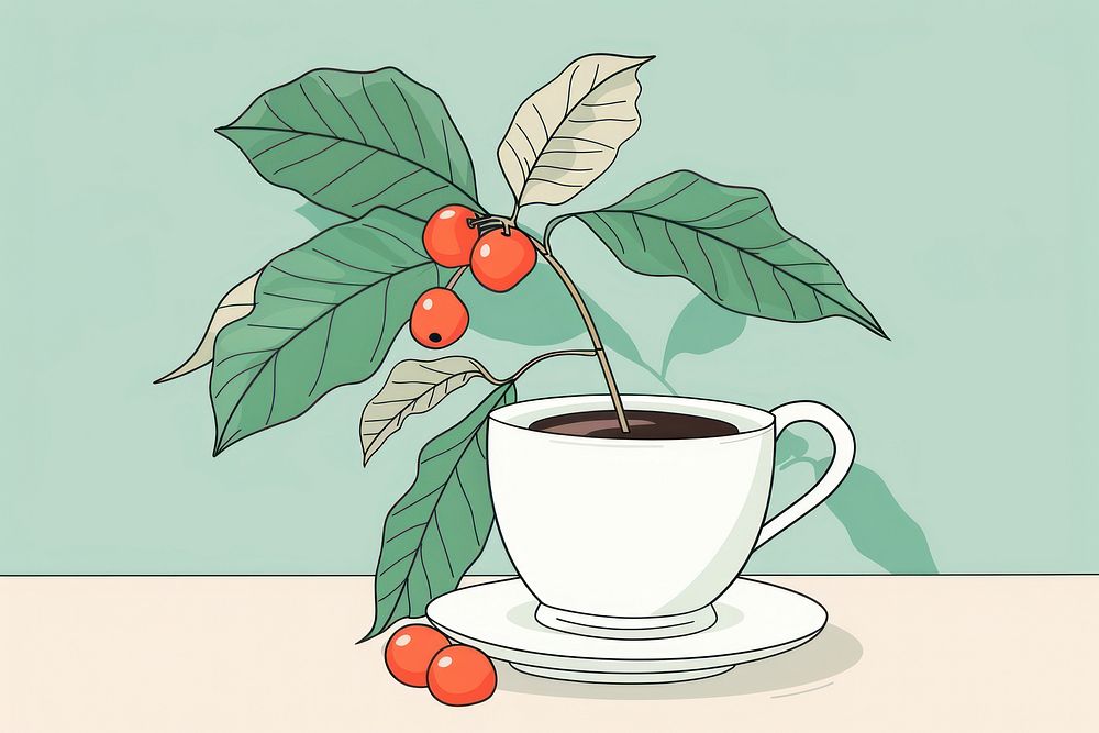 Coffee plant flat illustration beverage produce cherry.