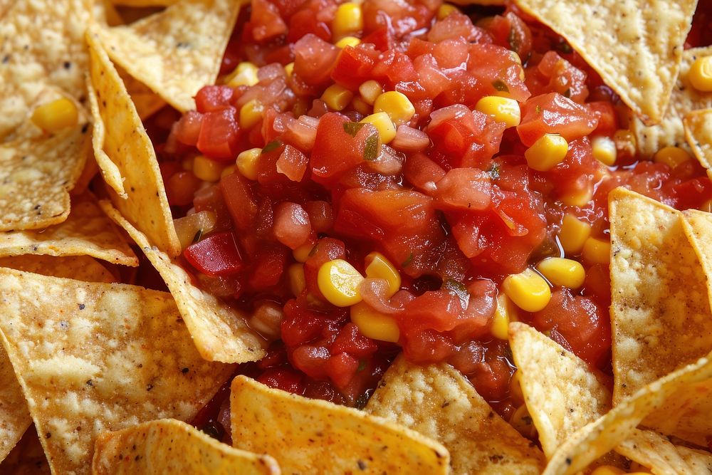 Mexican foods ketchup nachos snack.