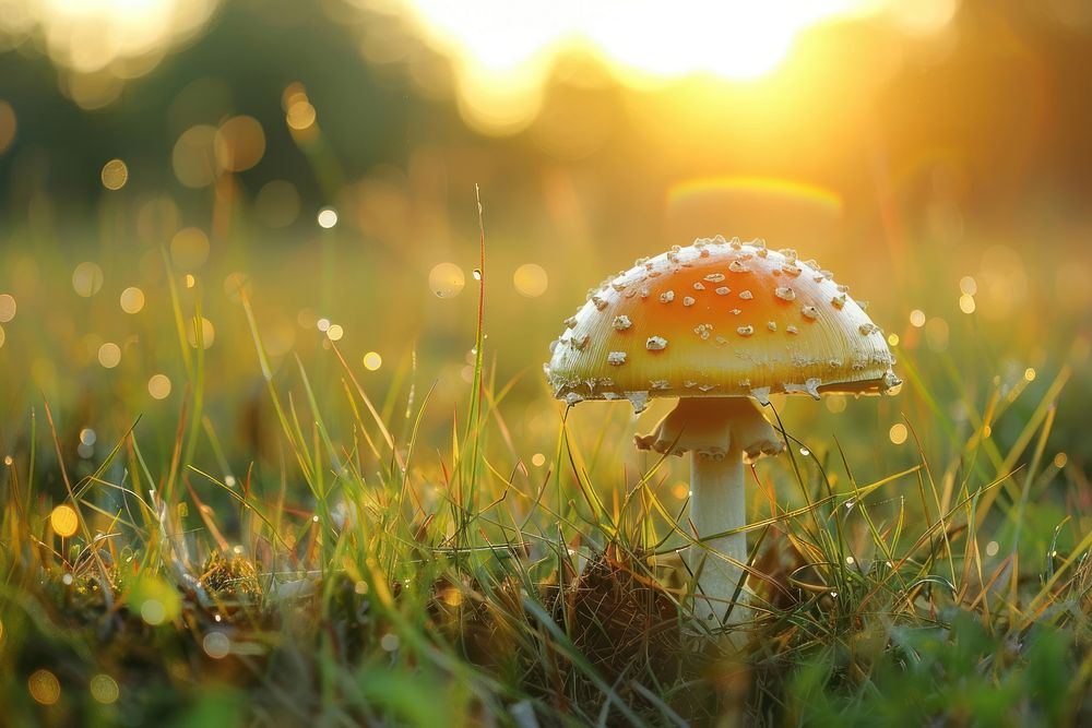 Mushroom growing on field sunlight outdoors fungus.