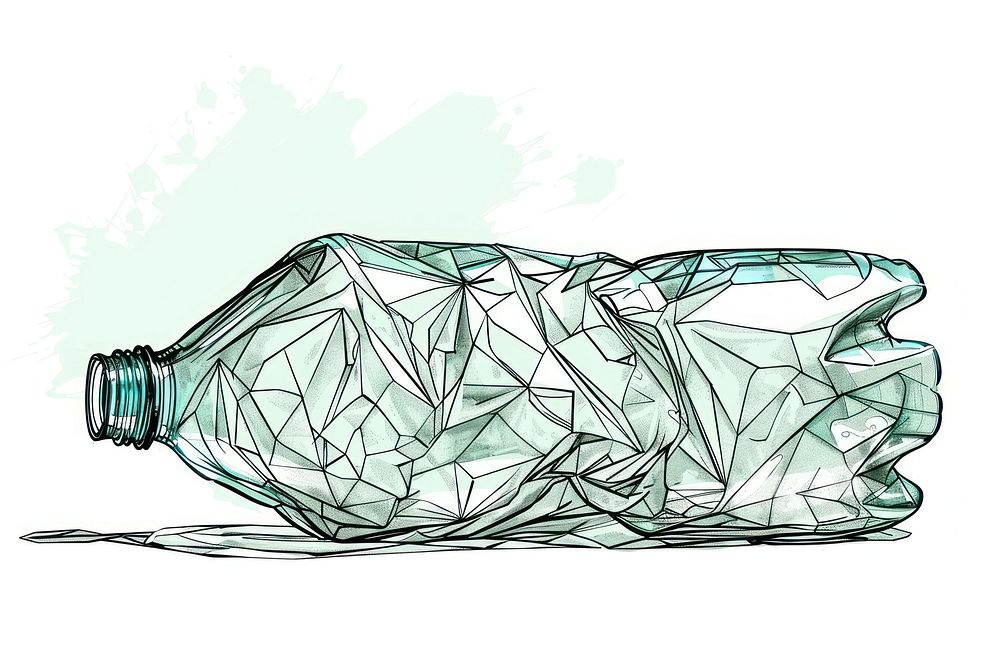 Crushed plastic bottle illustration art person glass.